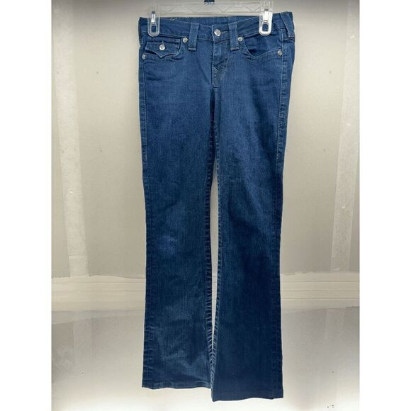 True Religion Low Rise Straight Leg Rhinestone Button TRBJ Rhinestone Butt 30x31 - Picture 1 of 12